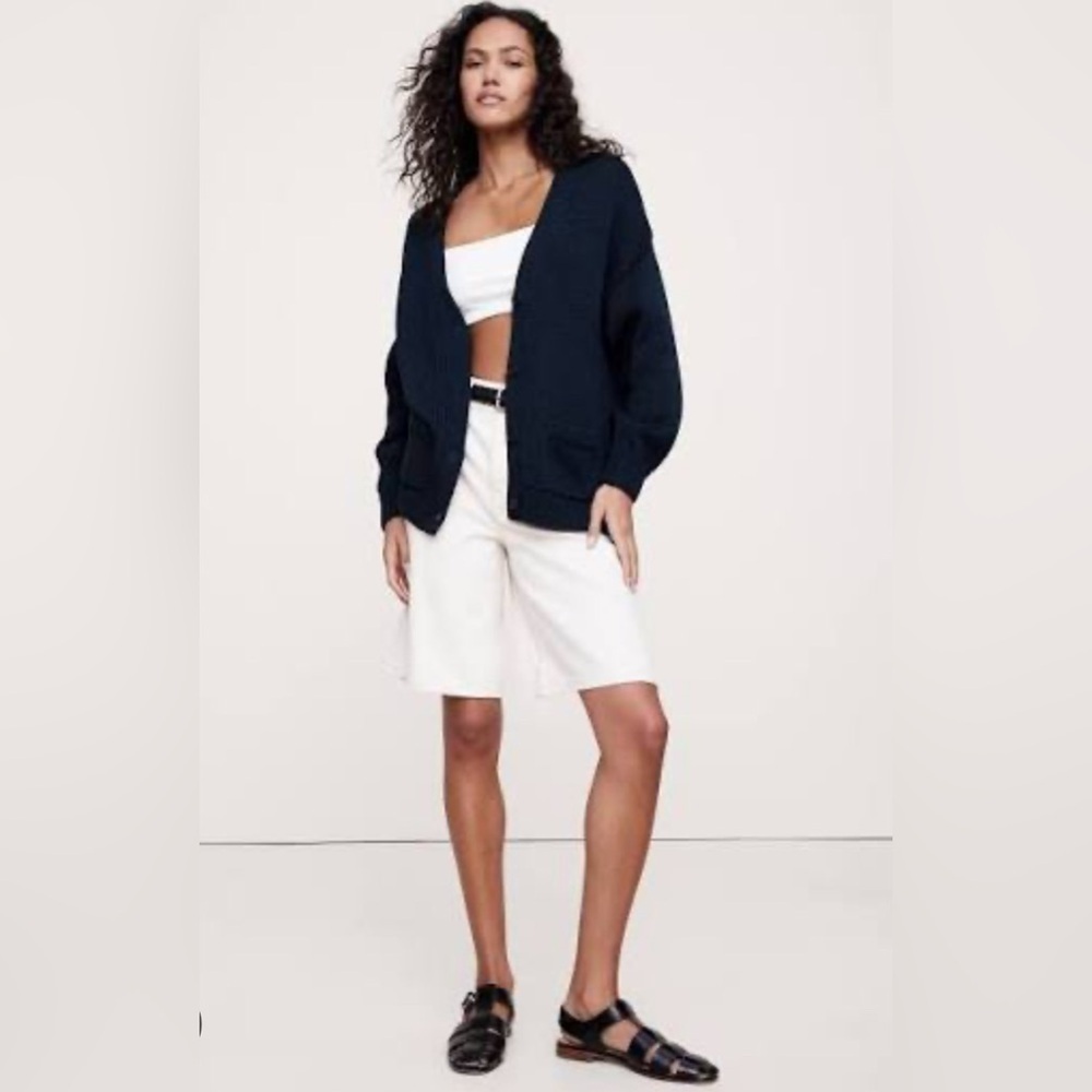 NWT Banana Republic Oversized Navy Cotton Long Cardigan Sz L (#772362)